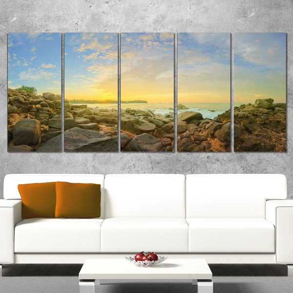 Design Art Rocky Untouched Romantic Large Seashore Canvas Print-60x28 5