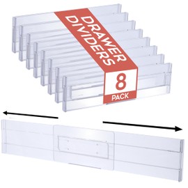 Homiu 8 Pack Drawer Dividers Plastic - 3.2" High,12.1-21.4" Adjustable Drawer Organisers for Clothes - Expandable Dresser Separators in Bathroom, Bedroom, Kitchen, Office Storage Desk Organiser