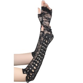 BABEYOND Lace Up Fingerless Gloves Long Elbow Gloves for Party Lace-up Arm Warmer for Wedding Engagement (Lace-Black)
