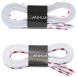 DANHUA Colored Flat Shoe laces: 2 Pair Heart Printed Shoelaces for Sneakers boot, 04 White Red Heart Pattern, 63Inch (160CM)