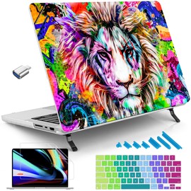Tuiklol for MacBook Pro 14 inch Case 2024-2021 Model A3112 A3401 A3185 M4/Pro/Max /A2918 A2992 M3/A2779 M2/A2442 M1/Pro/Max Chip, Bracket Hard Shell Case with Screen Protector,Lion