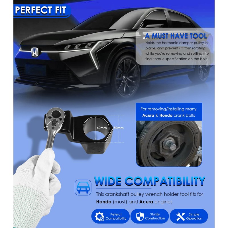 Yoursme 50mm Crankshaft Crank Pulley Wrench Holder Tool Removal Holding