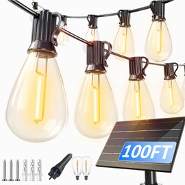 luckystyle 100FT Solar String Lights Outdoor Waterproof with 36+2 LED Bulbs Long Last for 20+Hrs, Commercial Grade Shatterproof Patio Solar Powered Lights for Camping，Backyard, Garden, Porch Decor