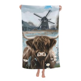 VANZEV Highland Cow Beach Towel 31inx51in, Farm Sand-Free Microfiber Bath Towel Ultra Soft Quick Dry Pool Towel Absorbent Towel Lightweight Towel for Swimming Bathroom Decor