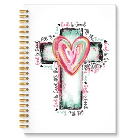 ROXMART Christian Cross Glitter Spiral Notebook, God Is Good All the Time Bible Verse Journal, Pastel Religious Scripture Hardcover Notebook Journal for Writing Note Taking, 5.5x8.3 Inch