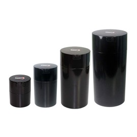 Tightvac Nested Set of 4 Vacuum Sealed Dry Goods Storage Containers, 4 Sizes: 24-Ounce, 12-Ounce, 6-Ounce, 3-Ounce, Solid Black Body/Black Cap