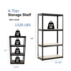 4 Tier Metal Garage Shelving, Steel Garage Storage Shelves With Boltless Assembly, Adjustable Kitchen Storage Shelves, Heavy Duty Industrial Storage Rack, Shelving Unit Bookshelf for Kitchenware White