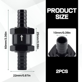 2 PCS 3/8" Fuel One-way Check Valve,Non Return Check Valve-Inline,Aluminium Alloy One Way Valves for Water,Petrol,Diesel,Oil,E85,Gas,Air and Other Liquid,Compatible with Most Car Models (3/8")