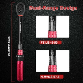 ATsafepro 3/8 Inch Torque Wrench,Torque Wrench 3/8 Drive-Dual Scales 5-50 Ft-Lb/6.8-68 Nm,3/8 Torque Wrench-72 Tooth Dual-Direction Click,3/8 Drive Torque Wrench for Bike, Motorcycle and Car Repair
