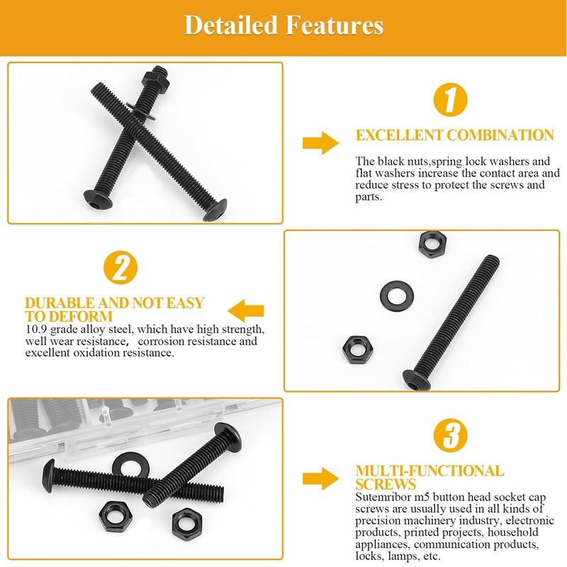 105 Pieces M5 x 30/35/40/45/50mm Button Head Socket Cap Screws