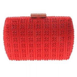 neXxtten Gold Tone Fashion Satin Rhinestone Clutch Evening Bag TLX178-RED