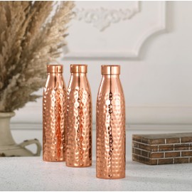 Glytterati Hammered Copper Water Bottle (34 oz/1000ml) (Set of 3) | Copper Bottle for Drinking Water