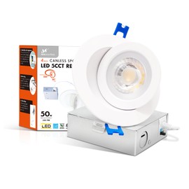 mw 4 inch LED Canless Spot Floating Gimbal Recessed Light with 5 CCT Selectable-2700k/3000k/3500k/4000k/5000k (1 PK)