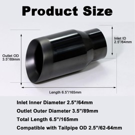 Vechkom 2.5" Exhaust Tip 2.5" Inlet 3.5" Outlet 6.5" Length Stainless Steel Muffler Tip Universal Fit for Car Truck Diesel Exhaust Tail Pipe Tip Polished Finish Satin Edge Black Clamp-On