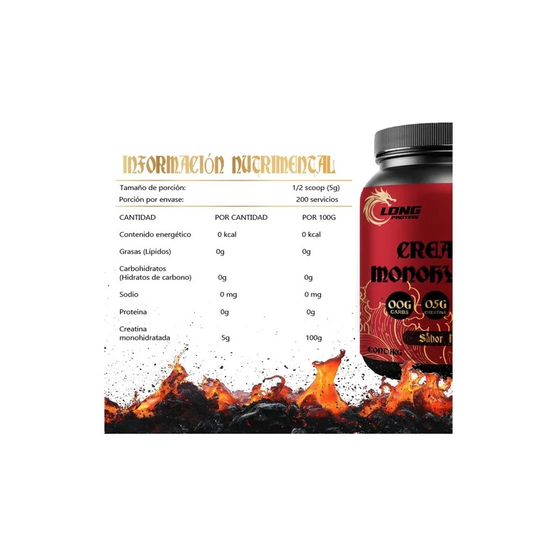 Creatina Monohidratada Long 1kg Prentreno 200 Servicios