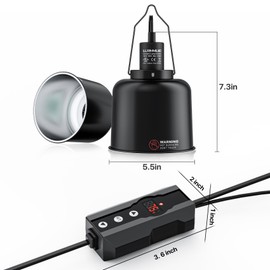 Reptile Heat Lamp Fixture 5.5" Deep Dome with Clamp & Digital Reptile Thermostat Controller, Ceramic Socket UVA UVB Basking Bulb Holder, PID Temp Control for Bearded Dragons Turtles Lizards Snakes