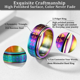 Bestyle Mix Colour Spinner Rings for Men Women Steel Muti-color Finger Rings Symphony Rings Size 10