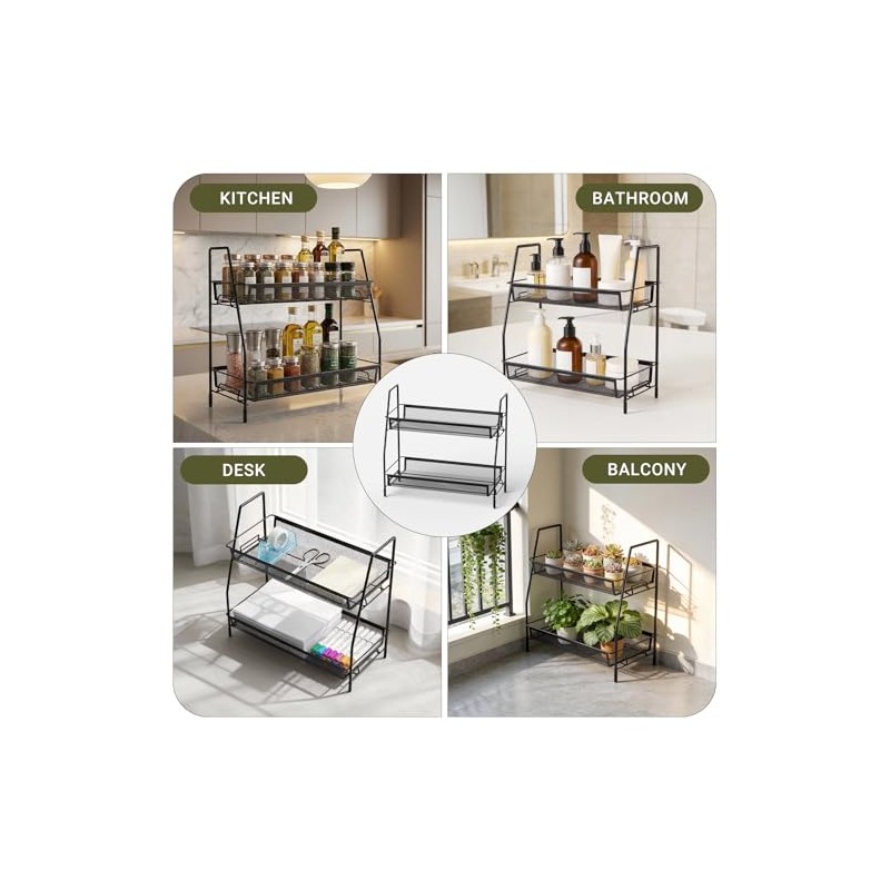 Standing Spice Rack Organiser Kitchen Spice Organiser Shelf Worktop Black