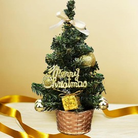 BESTONE 7.87in/20CM Tabletop Christmas Tree, Artificial Mini Xmas Tree, Mini Yuletide Tree for Home and Indoor Decoration, Bring Merry Christmas, Decorative Ball, Gift Packages（Gold）