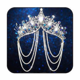 JAKAWIN Rhinestone Wedding Tiaras and Crowns Tassel Crystal Bridal Headpiece Prom Princess Costume Tiara for Women