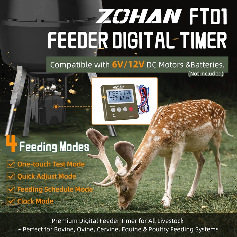 ZOHAN FT01 Deer Feeder Timer - Universal 6V/12V 24h Automatic