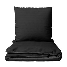 Leonado Vicenti Bettwäsche Seersucker Mikrofaser Set Einfarbige Uni Garnitur Bezug Kissen Decke, 2teilig, 135x200 cm, Schwarz