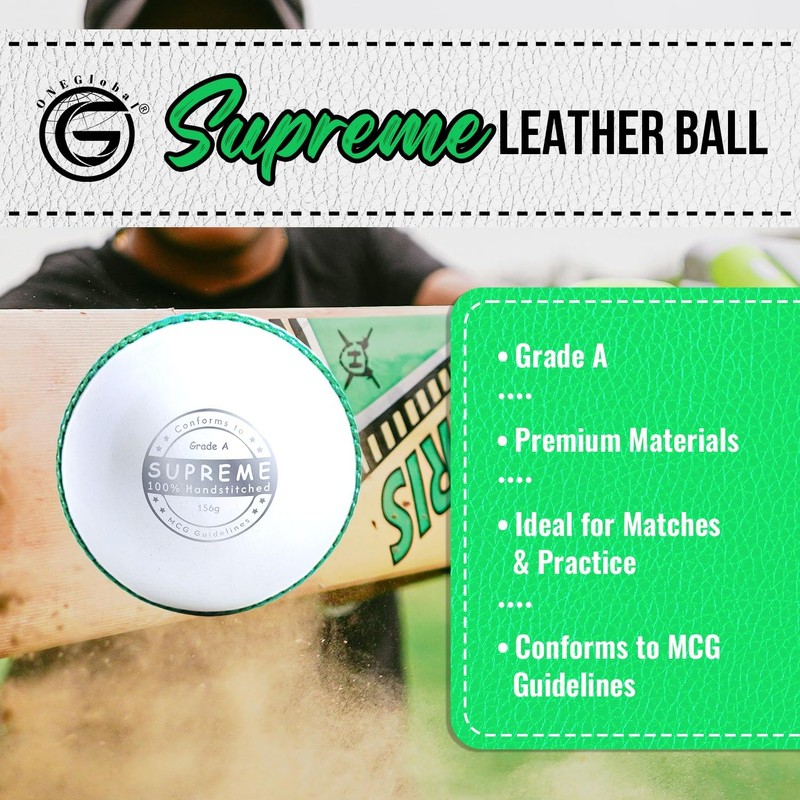 ONEGlobal Supreme Cricket Ball Leather Cricket Ball 100% Hand Stitched