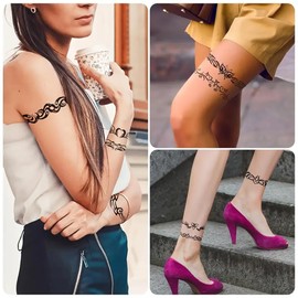 Yesallwas 10 Sheets Black Tribal fake Tattoos for Men Women Bracelet Temporary Tattoo Thorn Totem Line Tattoo Body Sticker