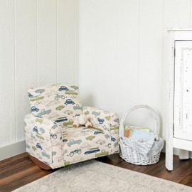 The Rose Hill Company Kid Rocking Chair for Toddlers, Child Chair for Little Kids, Upholstered Toddler Armchair for Children, Comfy and Cute Little Kid Chairs (Rockers, Cars & Trucks Print)