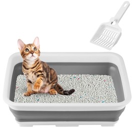 Cat Litter Box, Foldable Cat Litter Pan with Scooper Portable Travel Litter Boxes for Collapsible Cat Litterbox Toilet Poop Tray for Indoor Cats Kittens Small Pets Kitty Supplies