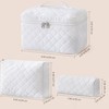 HBselect 3 PCS Quilted Makeup Bag, Cotton Large Travel Makeup