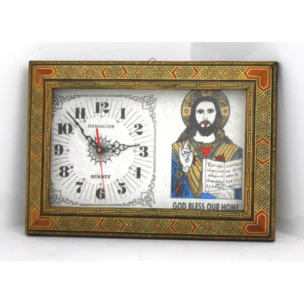 Unbranded Christian wall clock / wood mosaic frame / Jesus