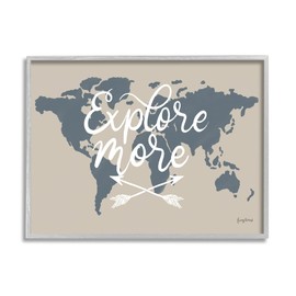 Stupell Industries Explore More Sentiment Crossed Arrows World Map, Designed by Becky Thorns Gray Framed Wall Art, 11 x 14, Tan