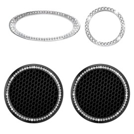 Bling Crystal Car Cup Holder Coaster Engine Start Stop Button Cover Compatible with Ford Edge Escape Expedition Explorer Fusion Shiny Diamond Car Logo Emblem Sticker Interior Accessories Set