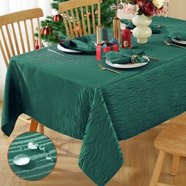MATIRUG Christmas Tablecloth 60x120 Inches Rectangular, Textured Jacquard Water Resistant Non Slip Table Cloths, Washable Banquet Fabric Table Cover for Holiday Xmas Winter New Year/Christmas Green