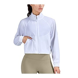 altiland Women's Athletic Running Yoga Gym Track Zip Up Cropped Jackets UPF 50+ Sun Protection Long Sleeve Workout Shirts