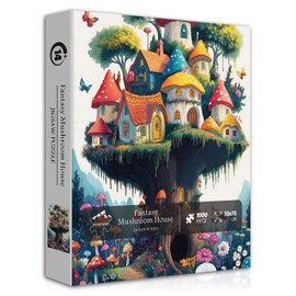 Mushroom Puzzles for Adults 1000 Pieces, Magic Mushroom Treehouse Puzzle Fantasy, Colorful Art Jigsaw Puzzle, Challenging Hard Puzzles for Adults