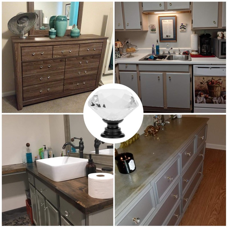 YourGift 12 Pack Drawer Knobs Diamond Shaped Crystal Glass 30mm