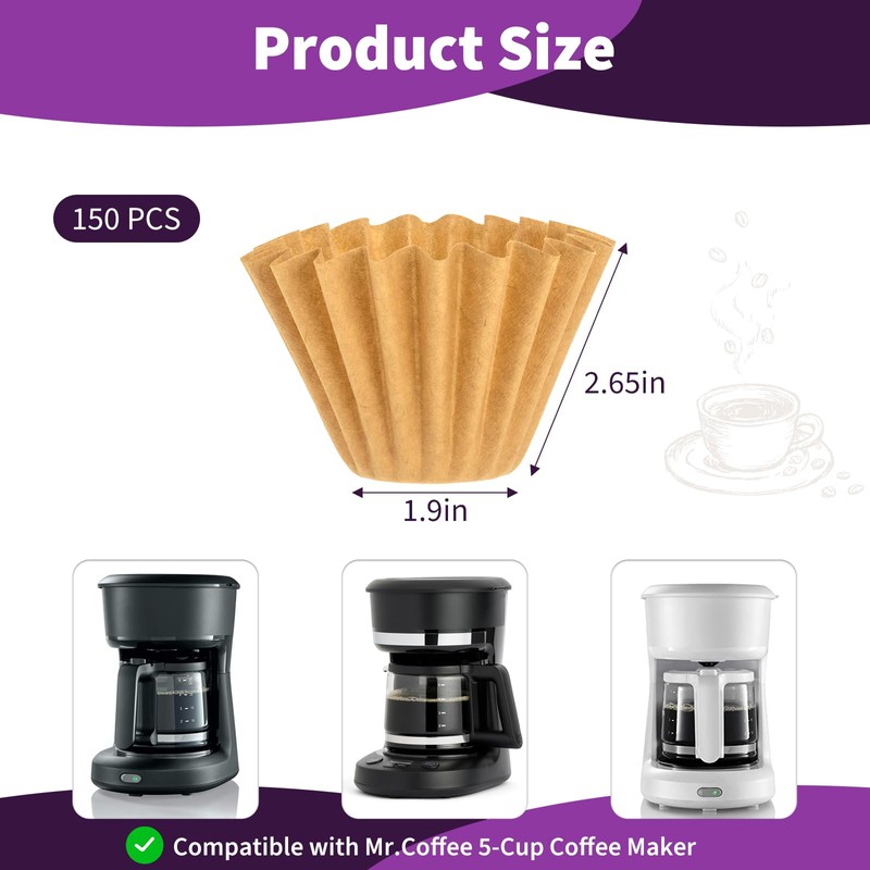 150 PCS Coffee Filters Compatible with Mr. Coffee 5-Cup, Small