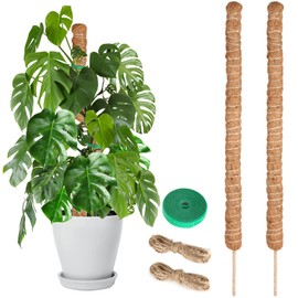 Joaercs Monstera Plant Support, 2.6Ft, 2 Pack Sustainable Coir Moss Pole Stakes, Plant Sticks for Climbing Vines, Pothos, Potted, Comes with Velcro Tape and Hemp Rope