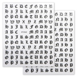 Nails Stickers Alphabet Calligraphy English Letters [Black] Nail Sticker Nail Art Self Nail Decoration [2 Sheets] Glitter Punchy Round NAS-027