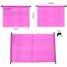 Hanging Files A4 with Tabs and Card Inserts for Filing Cabinets (Pack of 12, Pink) Polypropylene A4 Hanging File for Office Home School