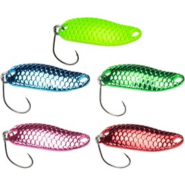 FISHN Shiny Trout Spoon Set - Size 3.2 cm, Weight 3.5 g, Trout Bait, Trout Spoons, Trout Blinker for Fishing Trout, Char & Bass, Spin Fishing (Shiny Set 3.5 g Rainbow (5X))