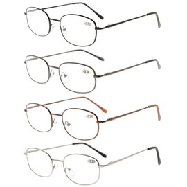 Eyekepper 4 Pairs Reading Glasses Metal Frame +2.25 Reader Eyeglasses with Spring Hinges for Men Women Reading
