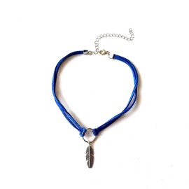 Dishowme Leaf Leather Choker Necklace Bohemian Feather Necklace Chain Western Costume Jewelry for Women Girls Teens (Royal Blue)