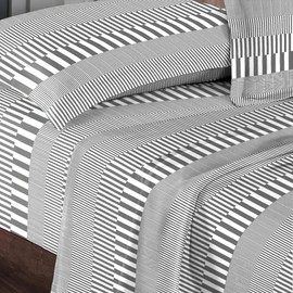 Pizuna Pure 100% Cotton Sheets RV Queen Size, Luxurious 400 Thread Count Long Staple Cotton Sateen Sheets RV Queen with 15inch Deep Pocket (Combed Grey Cascade Stripe Cotton Sheets RV Queen)