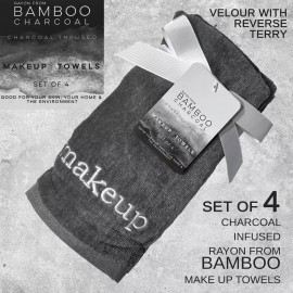 Bamboo Charcoal SET OF 4 New Bamboo Charcoal Embroidered MAKEUP Face Wash Cloth Towels Gray