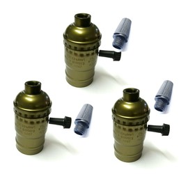 FINELED 3 Pack E26/ E27 Aluminous Shell Vintage Bronze Edison Pendant lamp holder,DIY Accessories E26 Screw Medium Base Light Socket With Knob switch (Antique Brass)