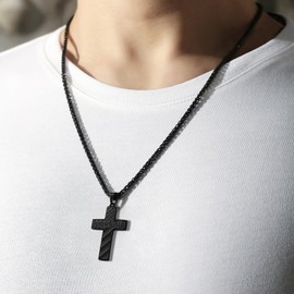 Cross Necklace for Men Gifts for Dad Son Brother Friend Man Cross Necklace American Flag Pendant Necklaces,Mens Accessories Birthday Christmas Gift,24 Inches Chain (Best Son Ever from Dad, Black)
