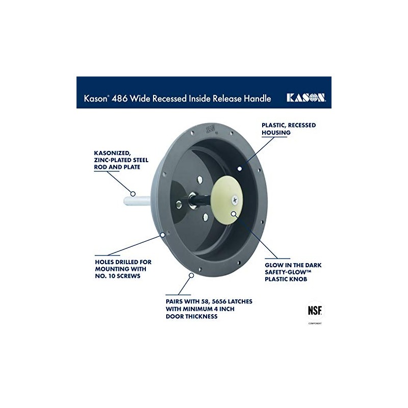 Kason 0486A Wide Recessed Inside Release Handle, 10486A00400